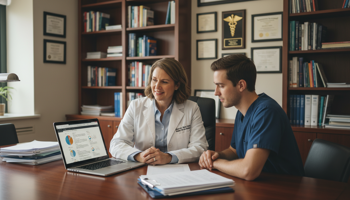 Mentorship meeting between cardiothoracic surgery resident and faculty mentor Mentorship meeting between cardiothoracic surgery resident and faculty mentor - cardiothoracic surgery residency for Research