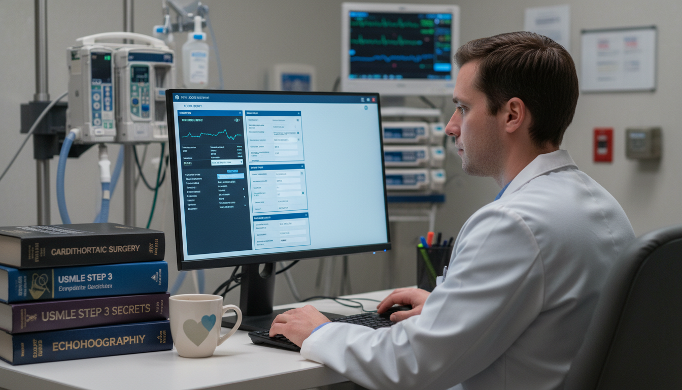 Cardiothoracic resident practicing USMLE Step 3 CCS cases - cardiothoracic surgery residency for USMLE Step 3 Preparation in