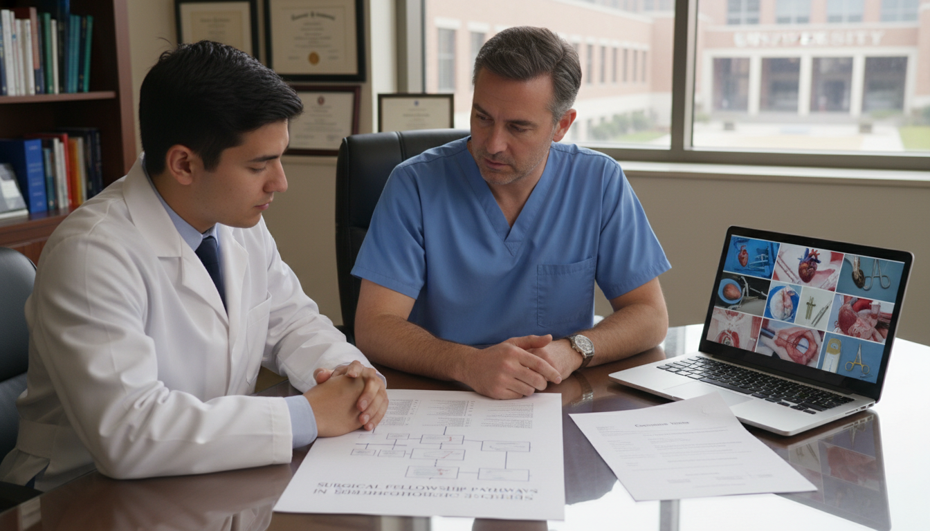 Medical student and cardiothoracic surgeon mentor reviewing a career plan Medical student and cardiothoracic surgeon mentor reviewing a career plan - cardiothoracic surgery residency for Surgical Fel
