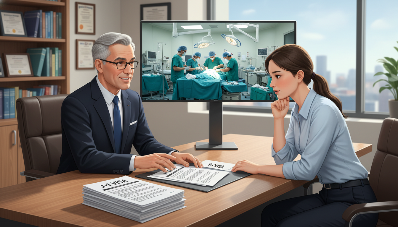Program director and IMG discussing J-1 versus H-1B visa options for cardiothoracic surgery Program director and IMG discussing J-1 versus H-1B visa options for cardiothoracic surgery - cardiothoracic surgery residenc