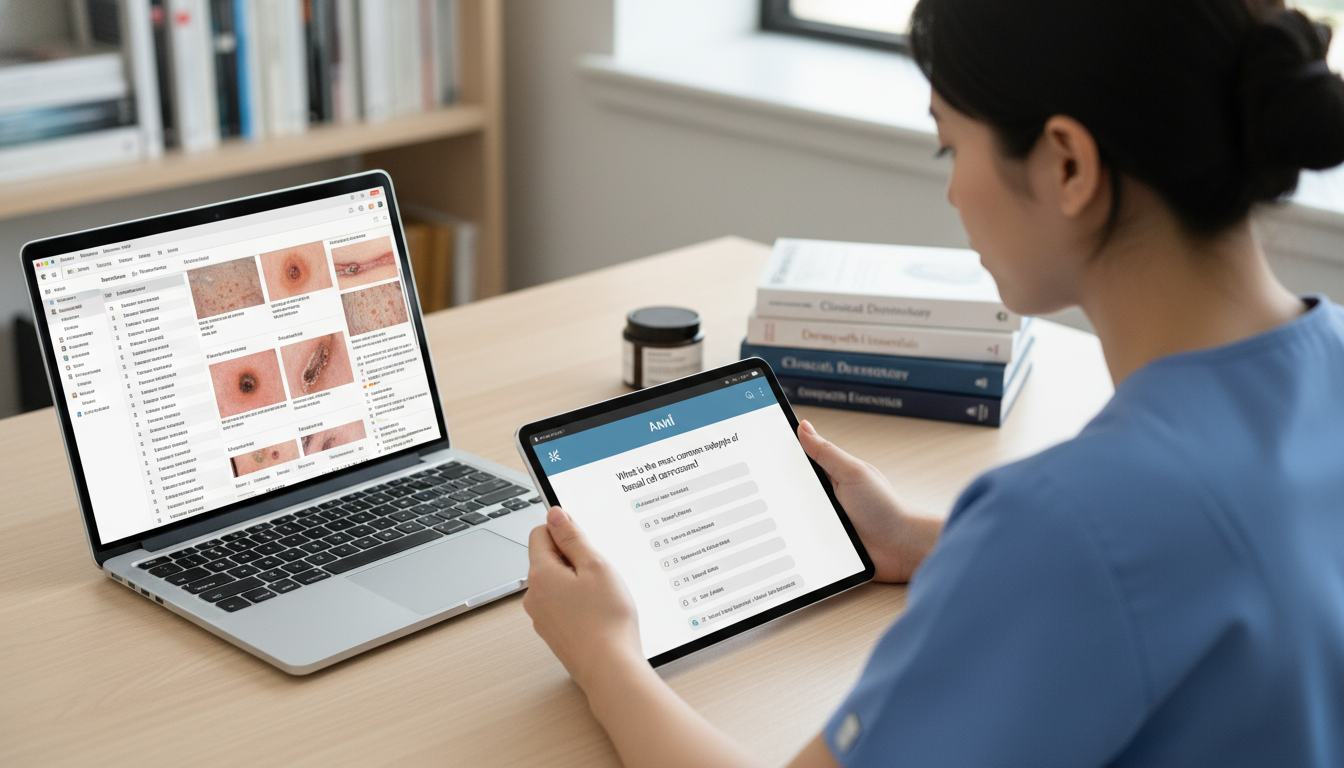 Dermatology resident using Anki on tablet - dermatology residency for Board Exam Study Resources in Dermatology: A Comprehens
