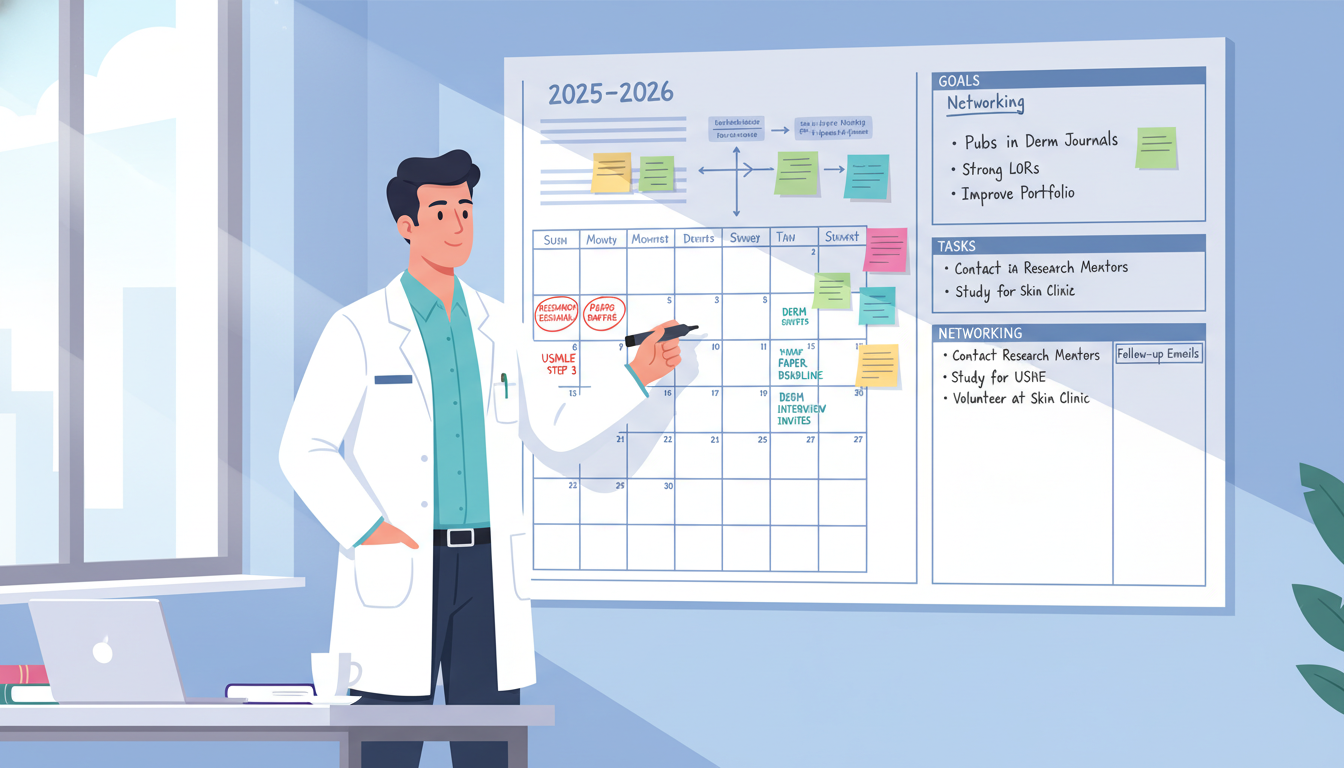 Unmatched dermatology applicant planning a recovery path on a calendar Unmatched dermatology applicant planning a recovery path on a calendar - dermatology residency for Failed Match Recovery in D