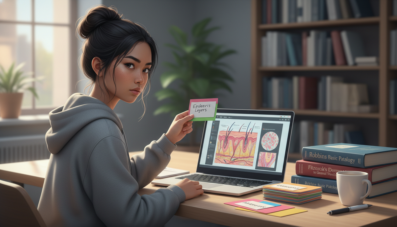 Medical student using active recall with flashcards Medical student using active recall with flashcards - dermatology residency for Surviving First Year of Med School in Dermato