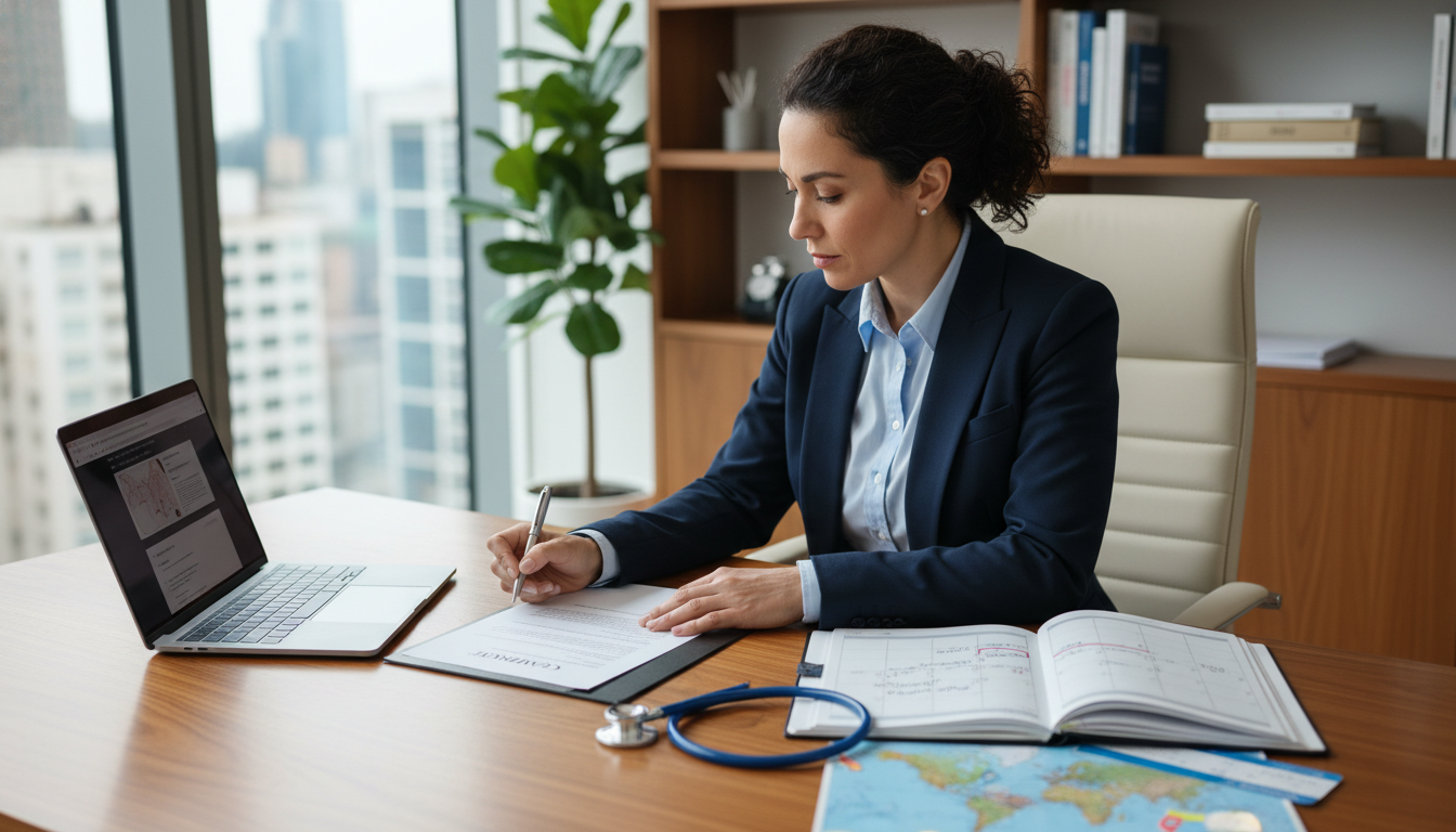 Dermatologist signing a locum tenens contract and planning travel Dermatologist signing a locum tenens contract and planning travel - dermatology residency for Locum Tenens Opportunities in D