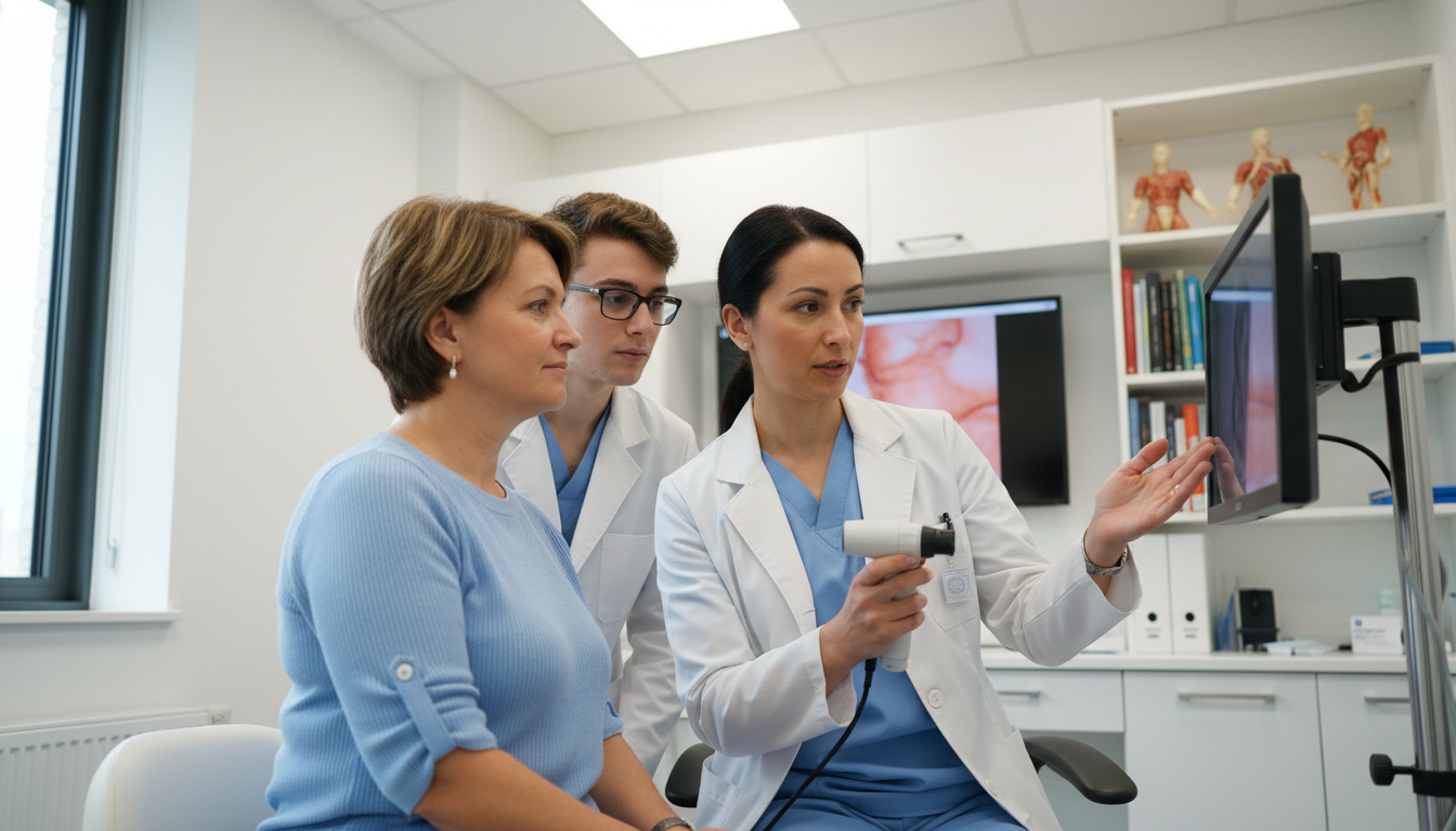 Dermatology attending supervising a medical student during a skin examination - dermatology residency for Letters of Recommen