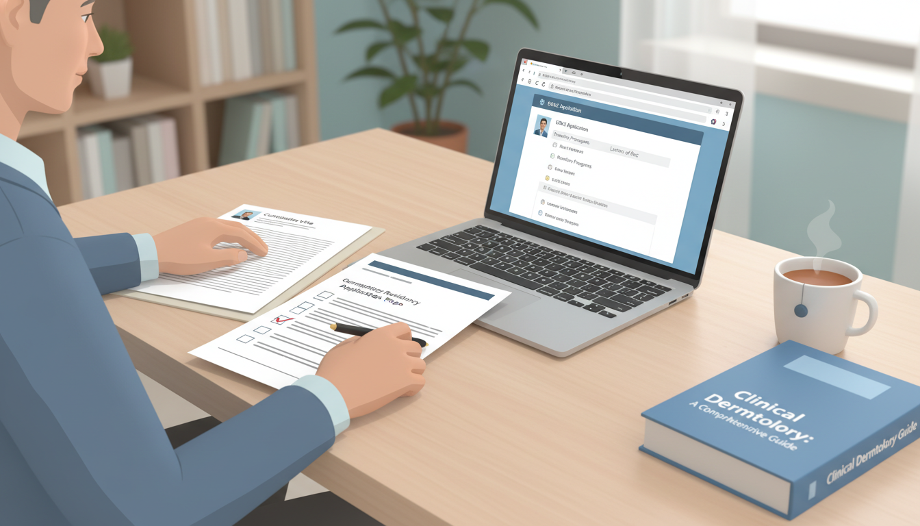 Medical student preparing residency application materials at a desk - dermatology residency for Letters of Recommendation in