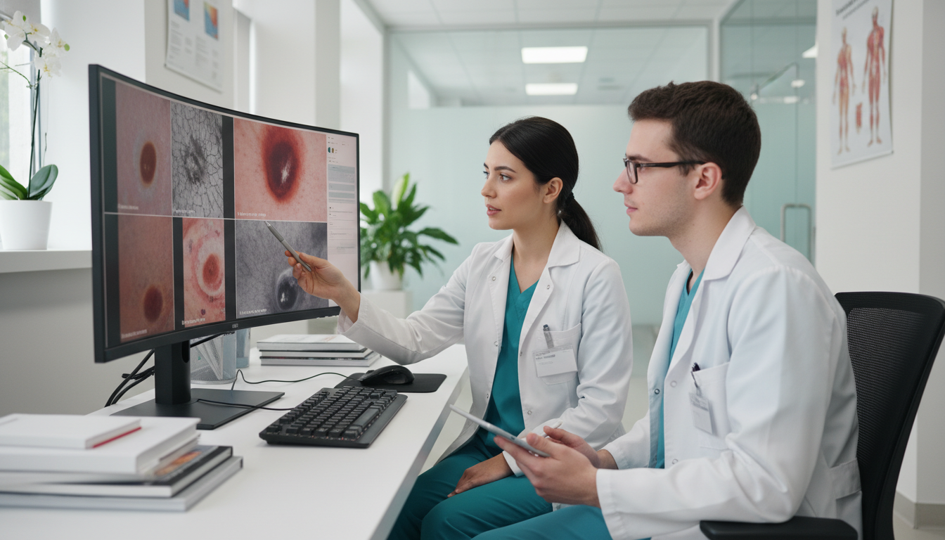 Dermatology resident mentoring a medical student with dermatology images Dermatology resident mentoring a medical student with dermatology images - dermatology residency for Medical Shadowing Experi