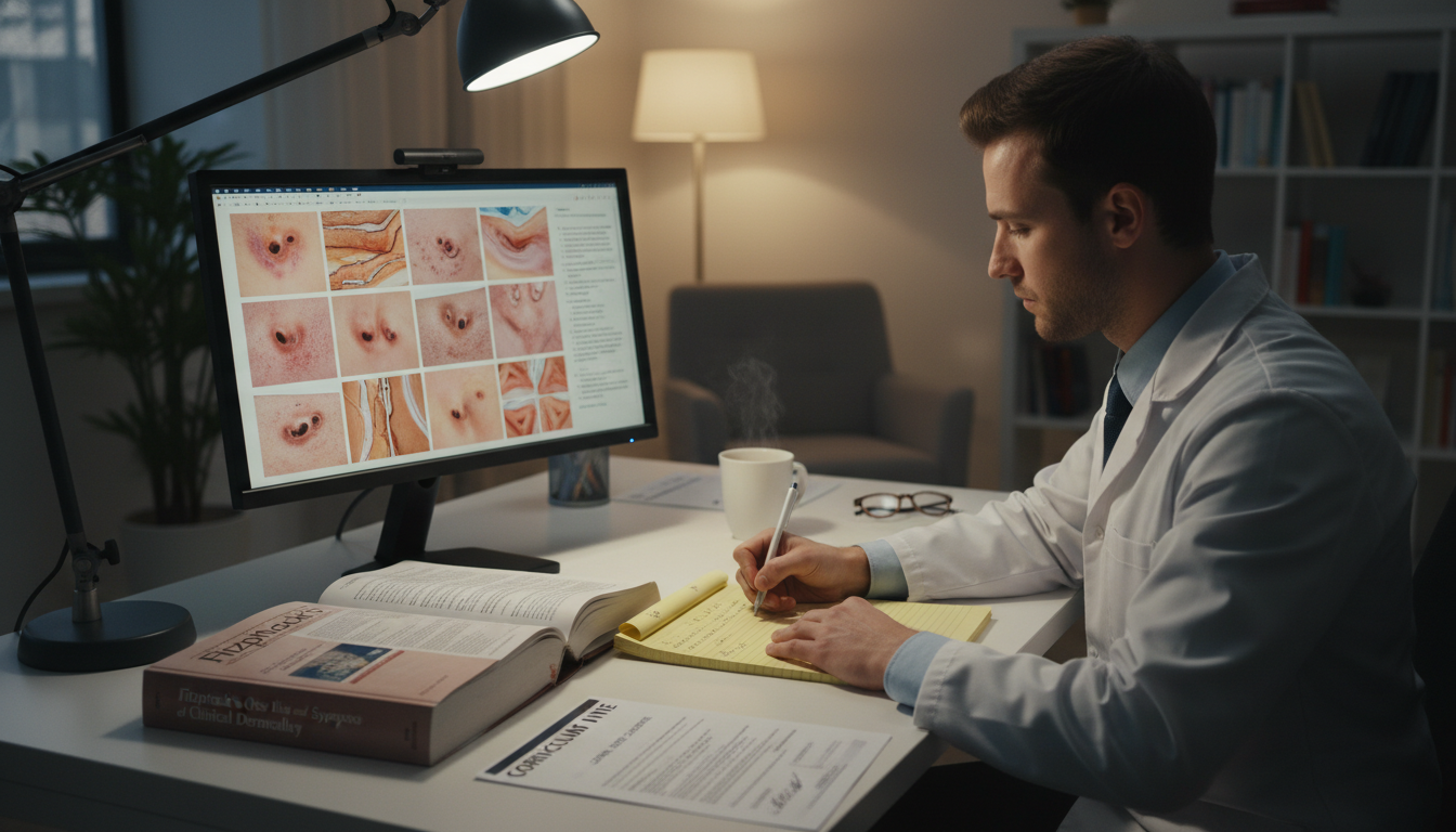 Medical student reviewing dermatology cases before residency interview - dermatology residency for Pre-Interview Preparation