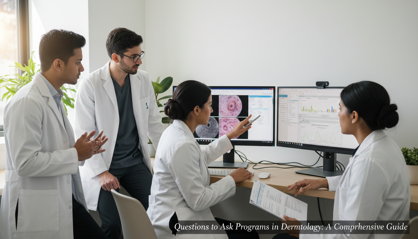 Dermatology residents discussing cases in clinic workroom Dermatology residents discussing cases in clinic workroom - dermatology residency for Questions to Ask Programs in Dermatolog