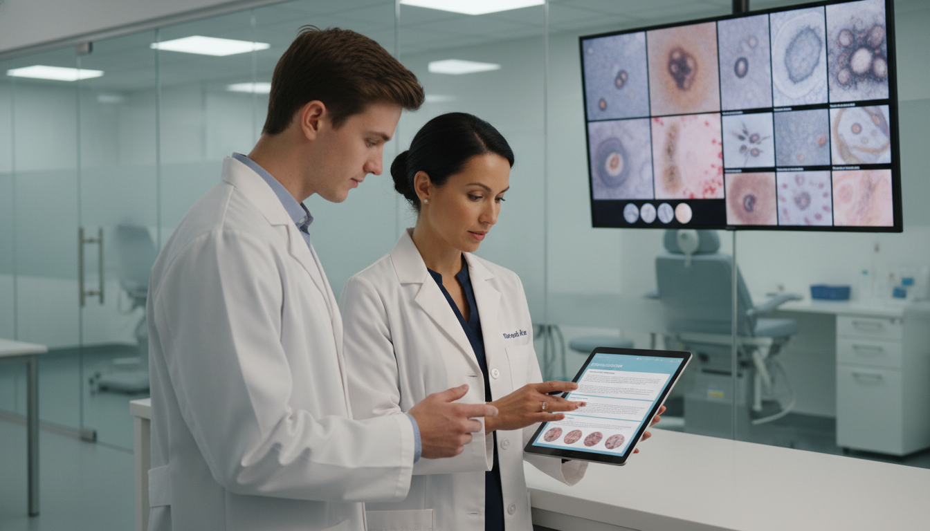 Dermatology mentor and student discussing research project Dermatology mentor and student discussing research project - dermatology residency for Research Profile Building in Dermatolo