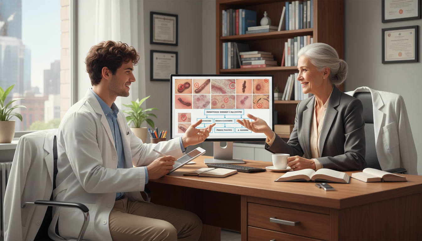 Dermatology resident discussing SOAP outcomes and future plans with mentor - dermatology residency for SOAP Preparation in De