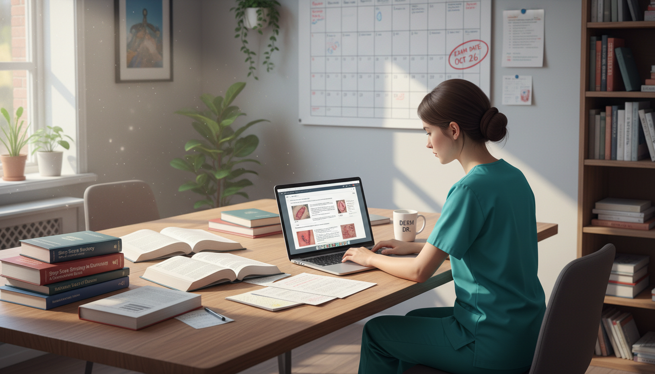 Medical student preparing for Step 2 CK exam with question bank - dermatology residency for Step Score Strategy in Dermatolog