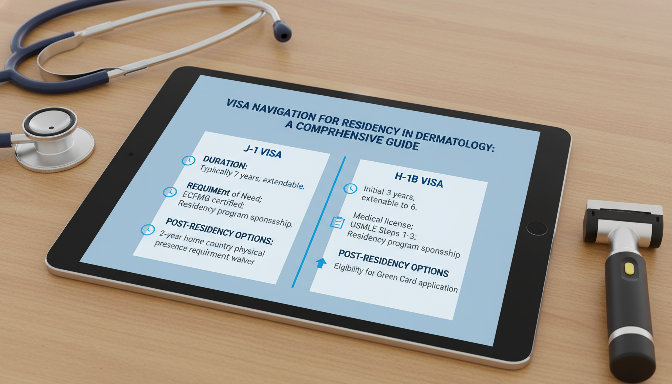 Chart comparing J-1 and H-1B visa options for dermatology residents - dermatology residency for Visa Navigation for Residency