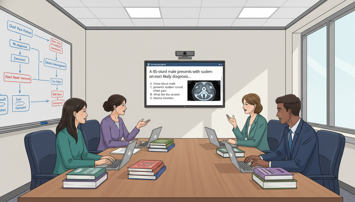 Group of EM-IM residents in a board review study session Group of EM-IM residents in a board review study session - EM IM combined for Board Exam Study Resources in Emergency Medicin