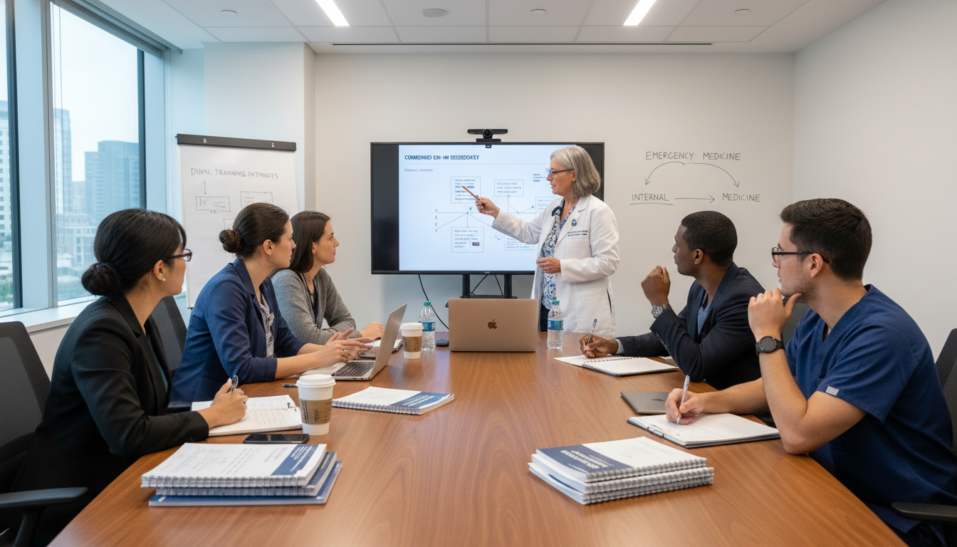 Residents Discussing EM-IM Career Paths with Faculty Residents Discussing EM-IM Career Paths with Faculty - EM IM combined for Choosing a Medical Specialty in Emergency Medicine-