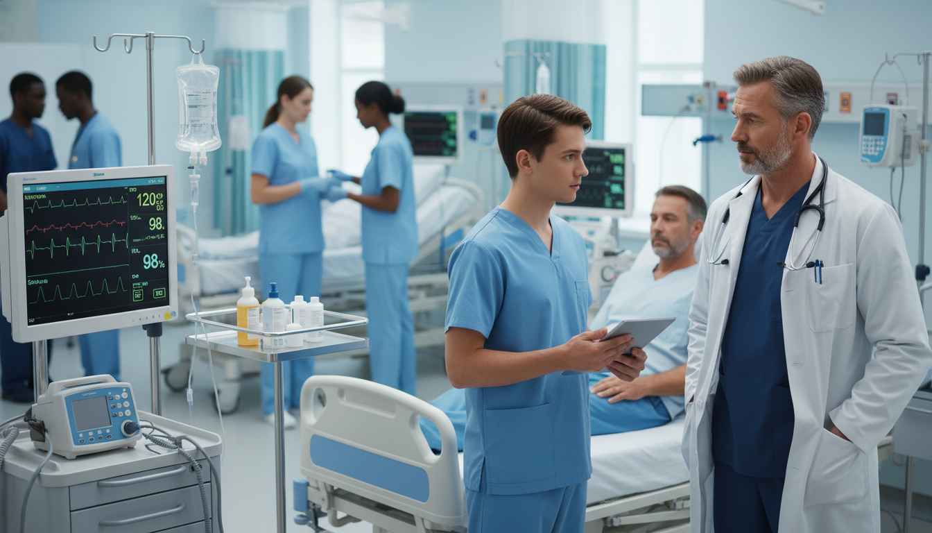 Medical student presenting case to EM attending at bedside in emergency department - EM IM combined for Excelling in Clinical