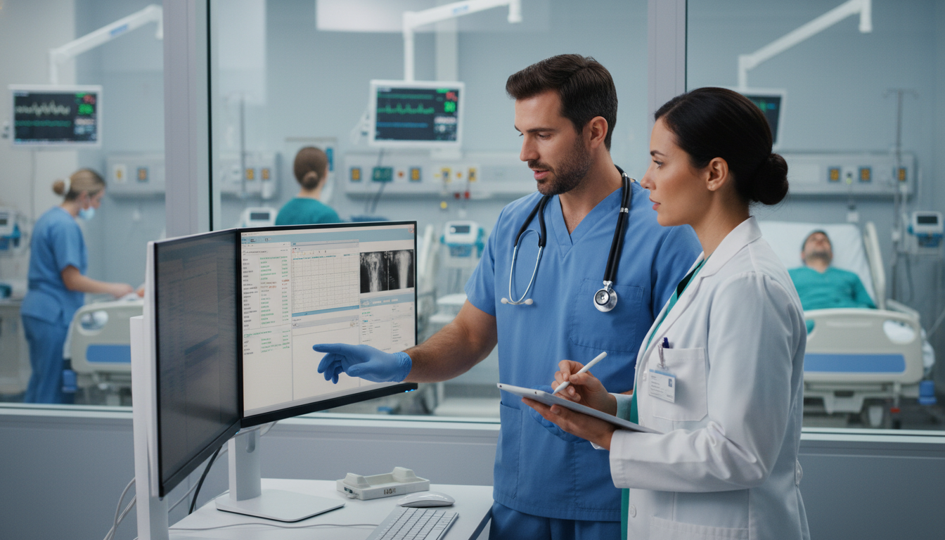 Emergency medicine and internal medicine physician discussing patient care in ED Emergency medicine and internal medicine physician discussing patient care in ED - EM IM combined for Combined vs Categorical