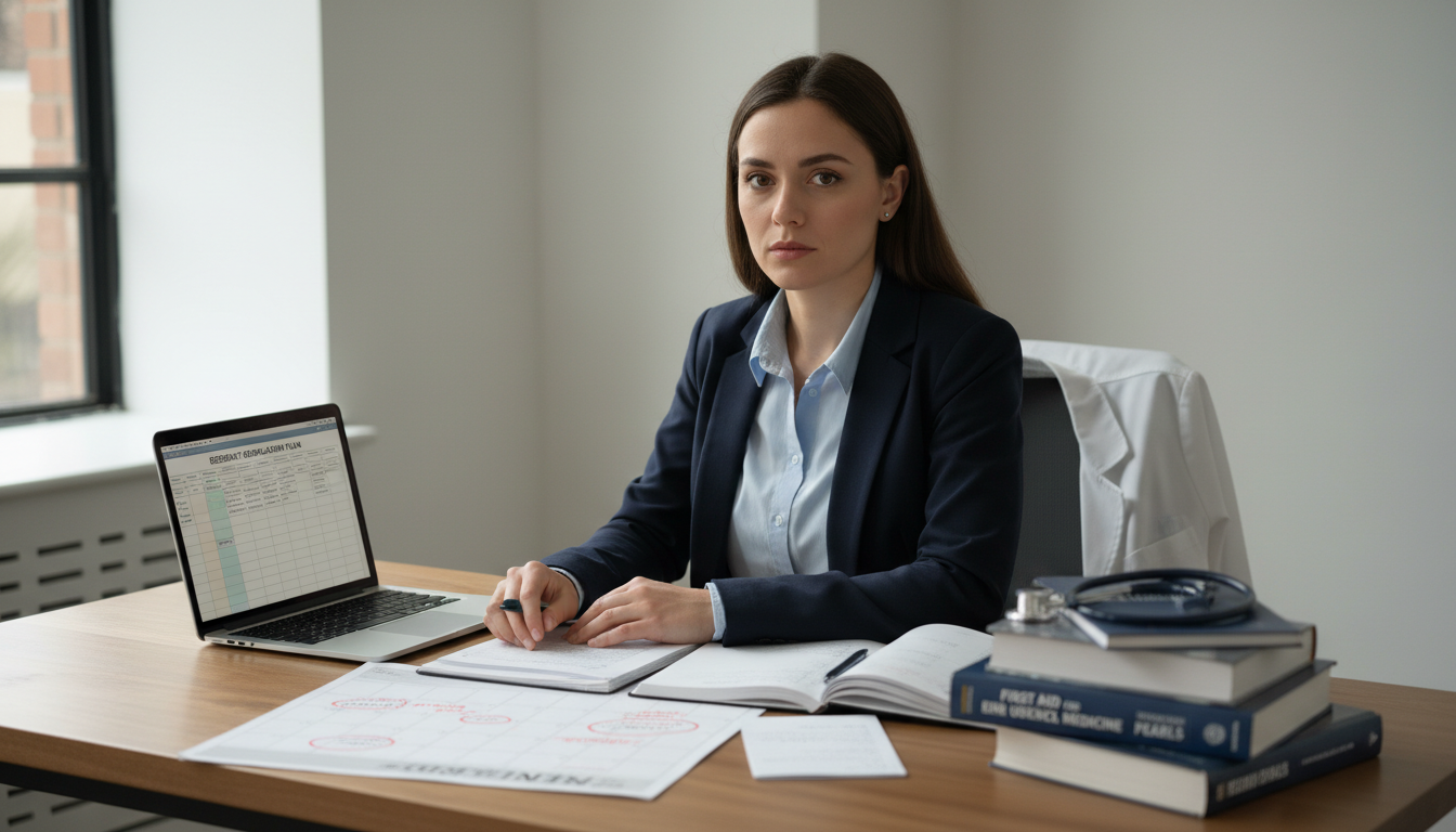 Unmatched EM-IM applicant planning next steps with calendar and laptop Unmatched EM-IM applicant planning next steps with calendar and laptop - EM IM combined for Failed Match Recovery in Emergenc