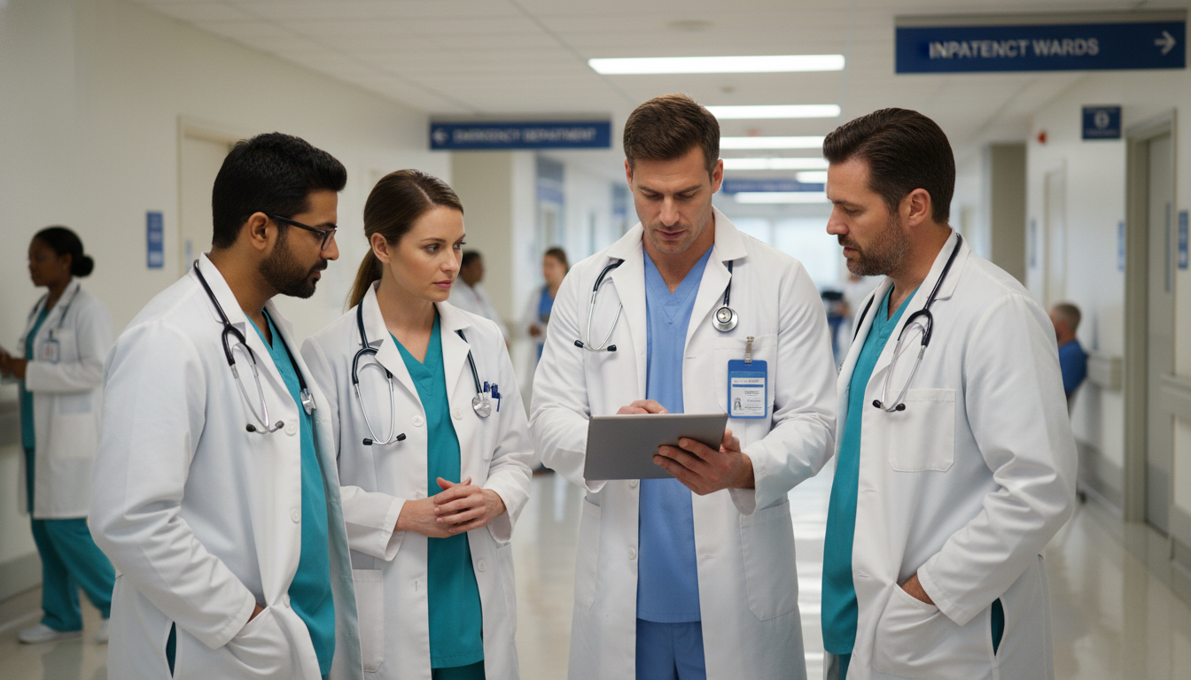 Emergency and internal medicine physicians collaborating in a hospital setting - EM IM combined for Common Interview Question