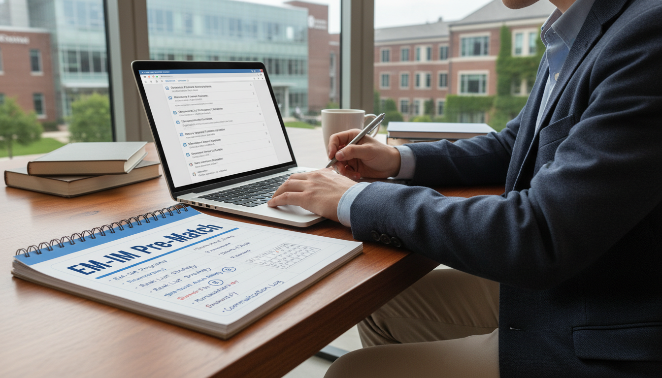 Medical student reviewing pre-match emails from EM-IM residency programs Medical student reviewing pre-match emails from EM-IM residency programs - EM IM combined for Pre-Match Communication in Emer