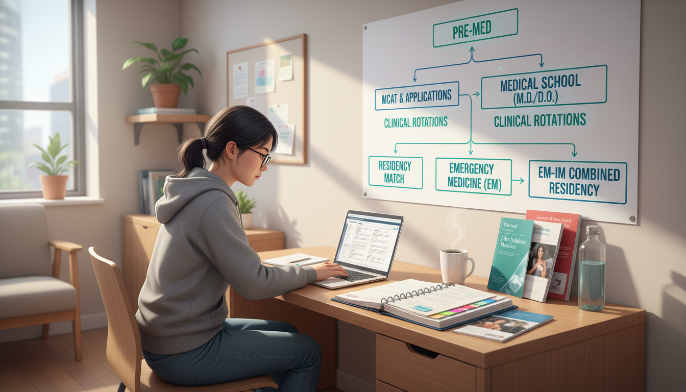 Premed student planning academic and career pathway into EM-IM - EM IM combined for Pre-Med Preparation in Emergency Medicine