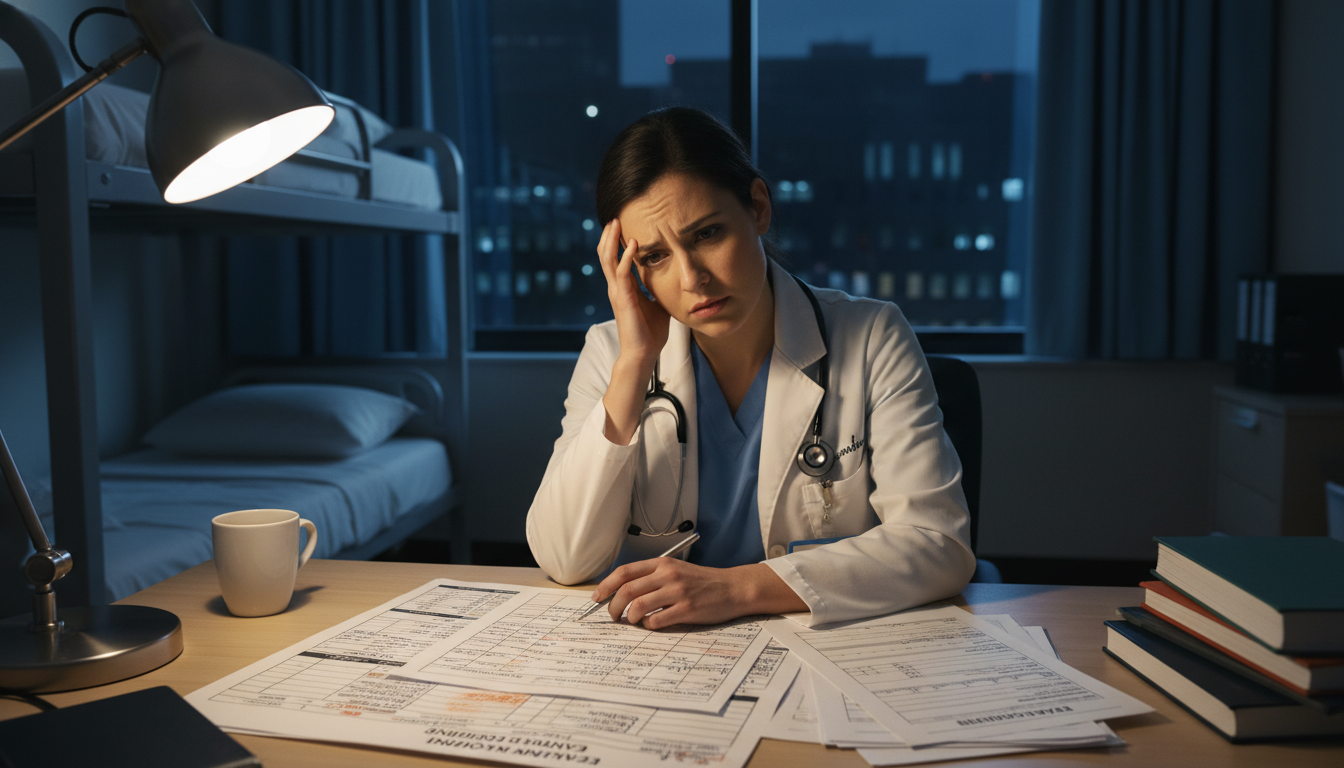 EM-IM resident looking over shift schedule and evaluation reports EM-IM resident looking over shift schedule and evaluation reports - EM IM combined for Resident Turnover Warning Signs in Eme