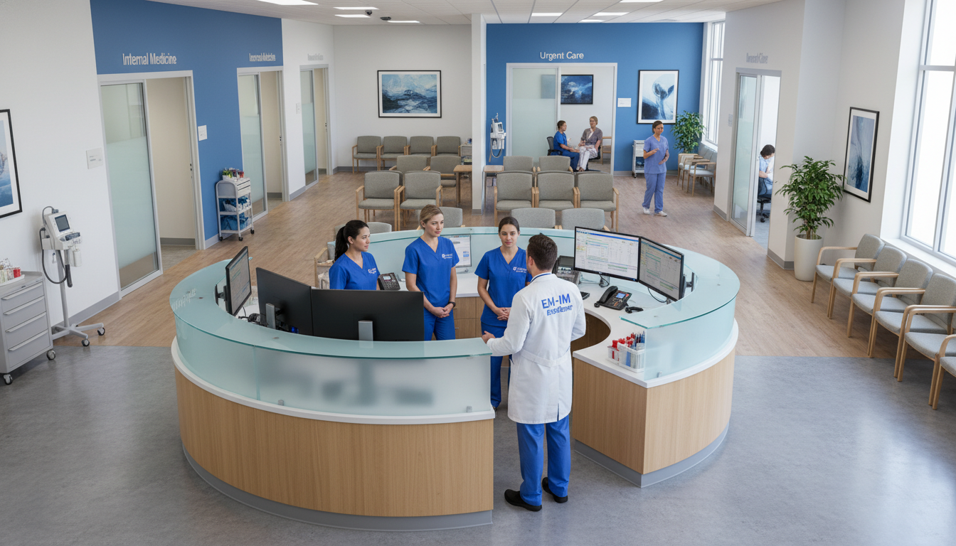 Staff working in a hybrid urgent care and internal medicine clinic Staff working in a hybrid urgent care and internal medicine clinic - EM IM combined for Starting a Private Practice in Emerge