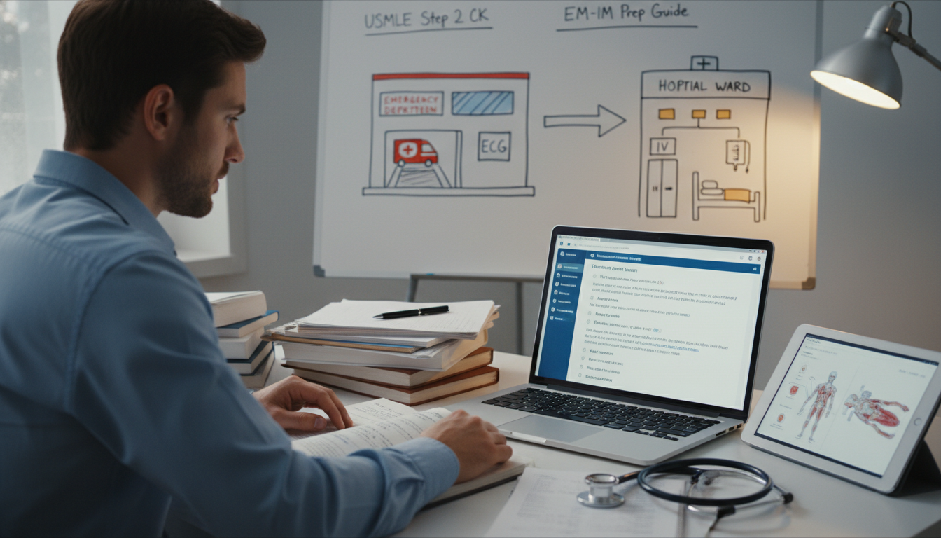 Medical student using question bank and notes for USMLE Step 2 CK - EM IM combined for USMLE Step 2 CK Preparation in Emergen