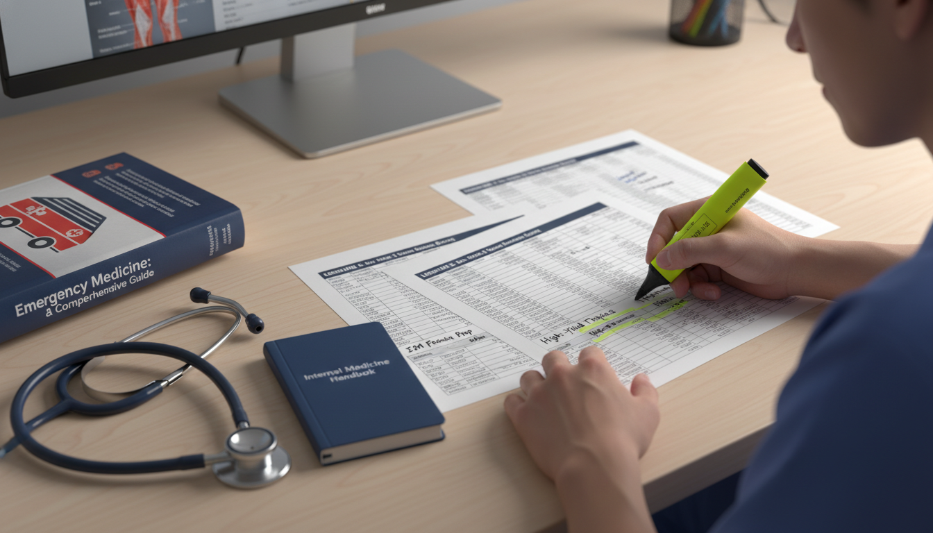 Medical student analyzing USMLE Step performance data - EM IM combined for Step Score Strategy in Emergency Medicine-Internal