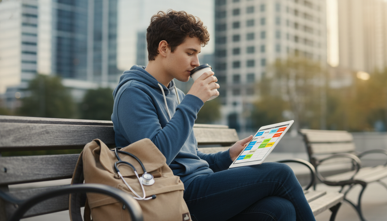 Resident reflecting on work-life balance during a rare day off Resident reflecting on work-life balance during a rare day off - EM IM combined for Work-Life Balance Assessment in Emergency