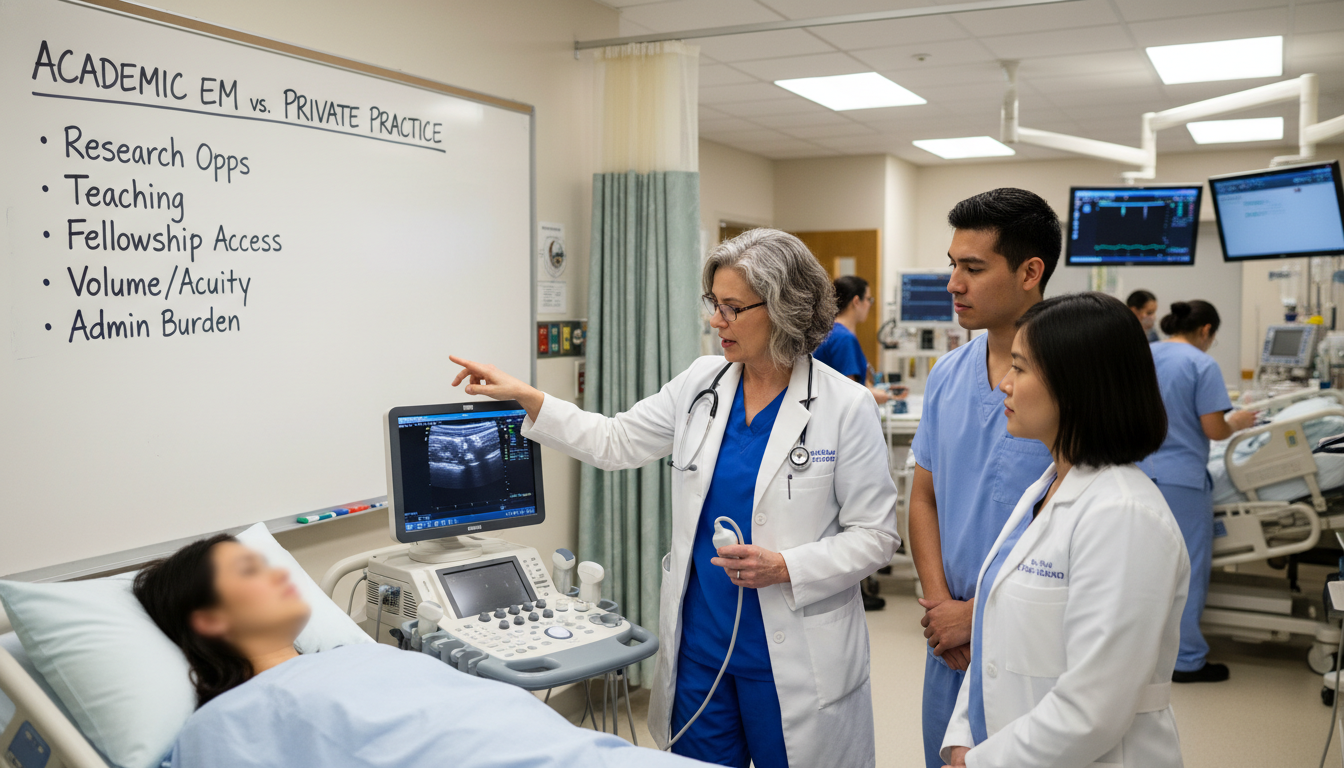 Emergency medicine physician teaching residents at bedside in an academic hospital Emergency medicine physician teaching residents at bedside in an academic hospital - emergency medicine residency for Academi