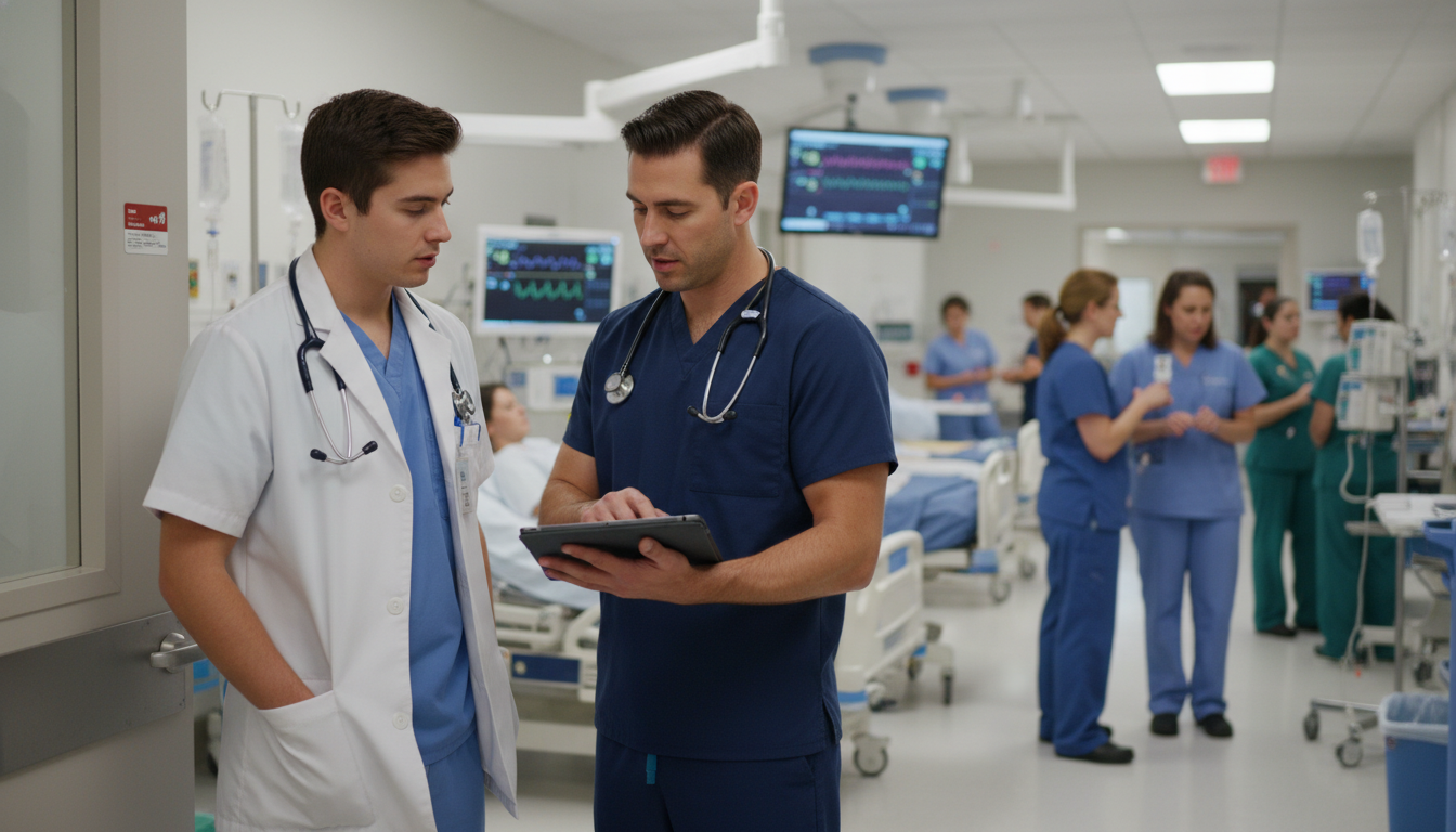 Medical student conferring with an attending during an emergency department shift Medical student conferring with an attending during an emergency department shift - emergency medicine residency for Away Rot