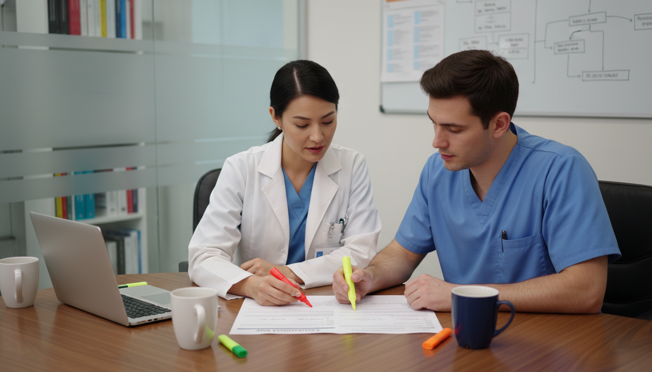 Emergency medicine resident and mentor reviewing CV Emergency medicine resident and mentor reviewing CV - emergency medicine residency for CV Building in Emergency Medicine: A C