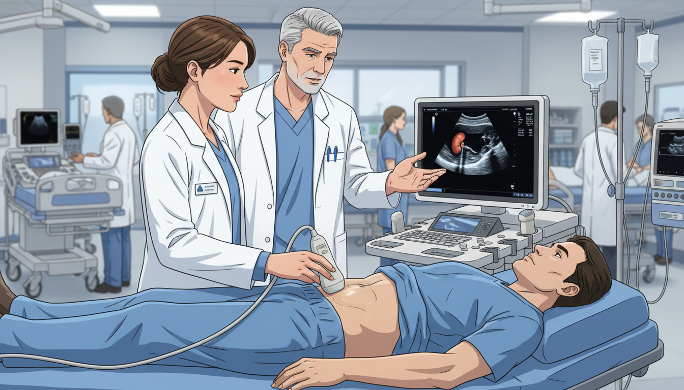 Emergency medicine fellow performing point-of-care ultrasound in the ED Emergency medicine fellow performing point-of-care ultrasound in the ED - emergency medicine residency for Evaluating Fellows