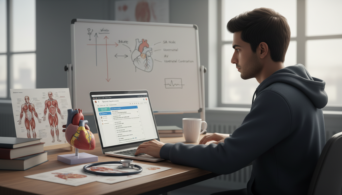 Medical student using spaced repetition study system on laptop Medical student using spaced repetition study system on laptop - emergency medicine residency for Surviving First Year of Med