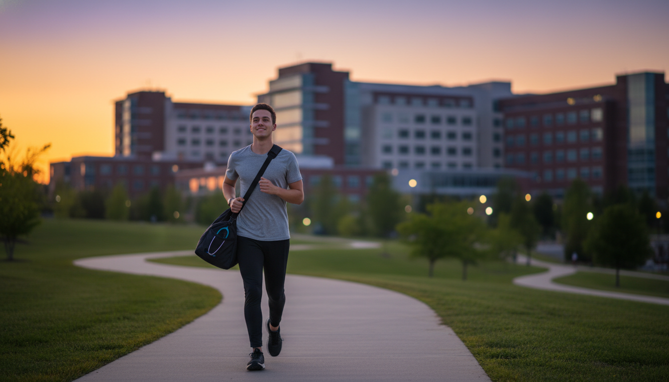 Medical student de-stressing after studying with exercise and reflection Medical student de-stressing after studying with exercise and reflection - emergency medicine residency for Surviving First Y