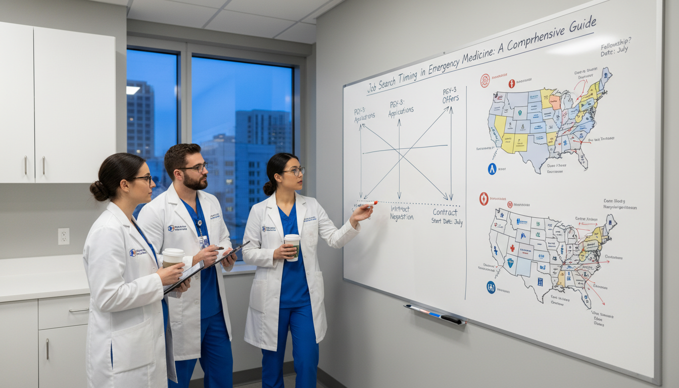 Emergency medicine residents discussing career planning and job timelines Emergency medicine residents discussing career planning and job timelines - emergency medicine residency for Job Search Timin