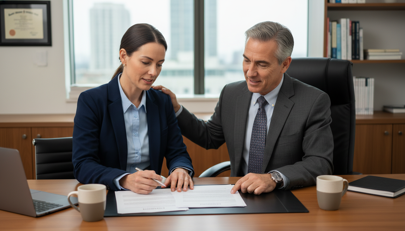 Emergency physician reviewing a contract and discussing with a mentor Emergency physician reviewing a contract and discussing with a mentor - emergency medicine residency for Job Search Timing in
