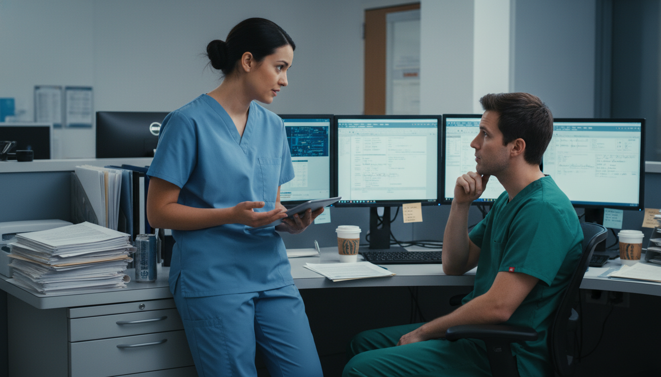 Emergency medicine resident discussing supervision and workflow Emergency medicine resident discussing supervision and workflow - emergency medicine residency for Identifying Malignant Prog