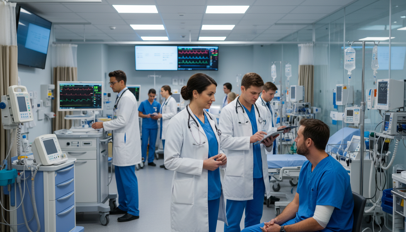 Emergency physicians working in a busy hospital emergency department Emergency physicians working in a busy hospital emergency department - emergency medicine residency for Physician Salary by S