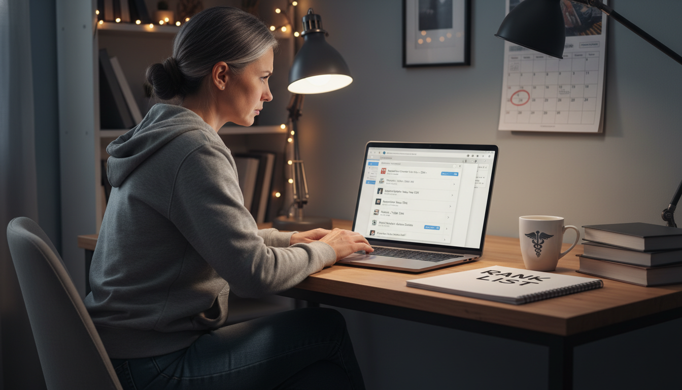 Medical student anxiously reviewing residency emails on laptop at home Medical student anxiously reviewing residency emails on laptop at home - emergency medicine residency for Pre-Match Communica