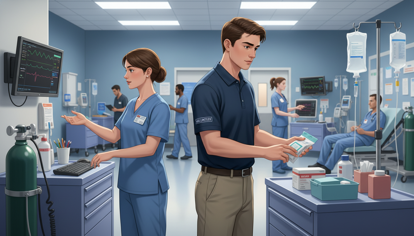 Premed student volunteering in a busy emergency department - emergency medicine residency for Pre-Med Preparation in Emergenc