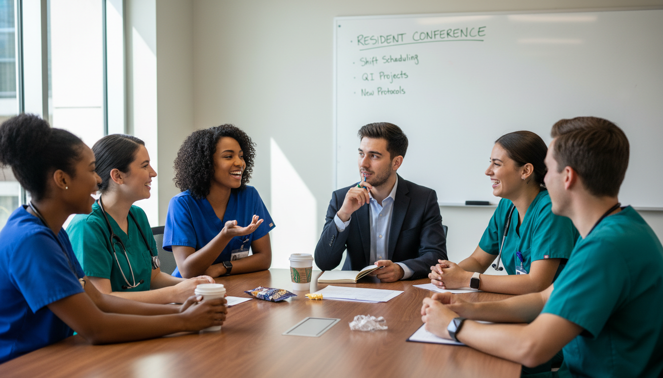 Emergency medicine residents discussing their training experience - emergency medicine residency for Questions to Ask Program
