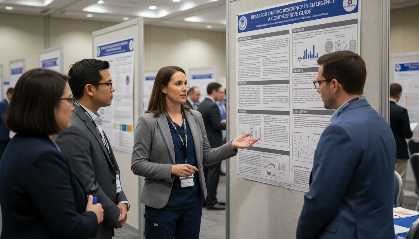 Emergency medicine resident presenting a research poster at a national conference Emergency medicine resident presenting a research poster at a national conference - emergency medicine residency for Research