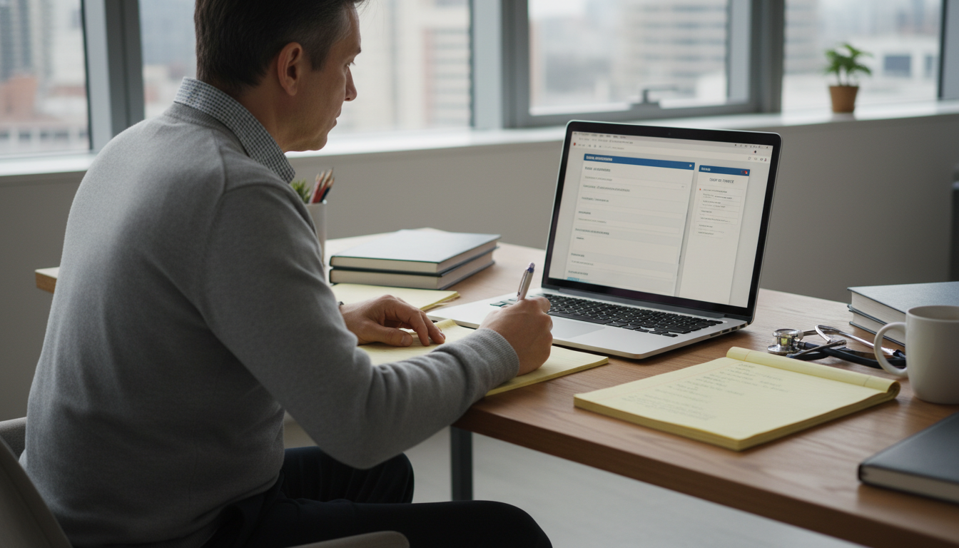 Medical student organizing SOAP preparation materials on laptop - emergency medicine residency for SOAP Preparation in Emerge