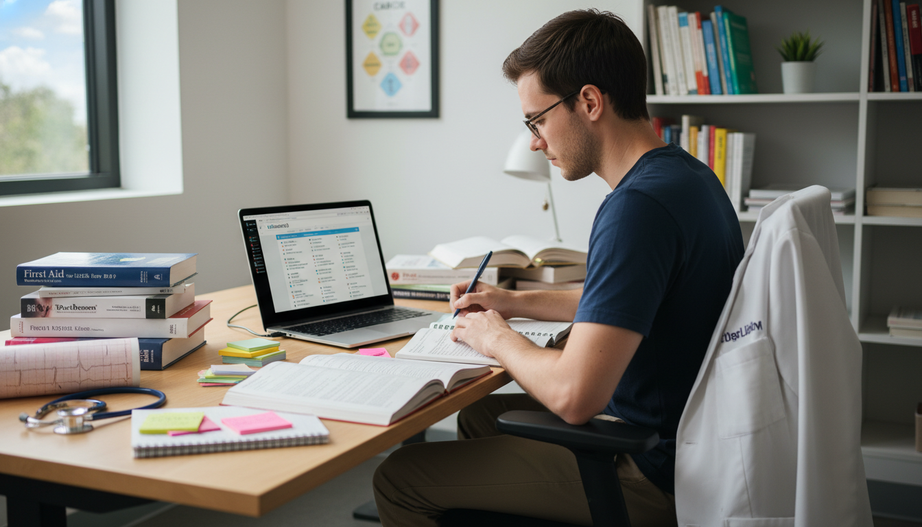 Medical student doing practice questions for USMLE Step 1 Medical student doing practice questions for USMLE Step 1 - emergency medicine residency for USMLE Step 1 Preparation in Emer