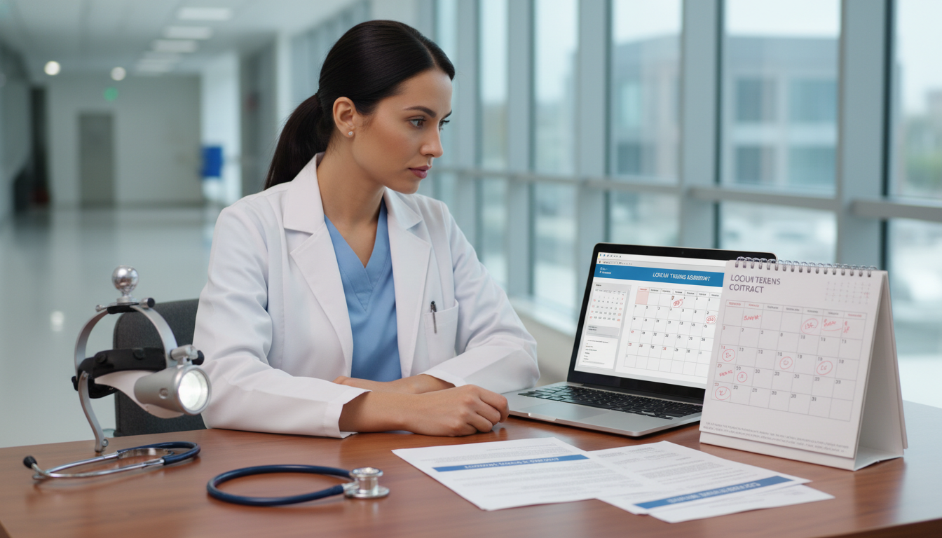 Otolaryngology locum physician reviewing contract details and schedule Otolaryngology locum physician reviewing contract details and schedule - ENT residency for Locum Tenens Opportunities in Otol