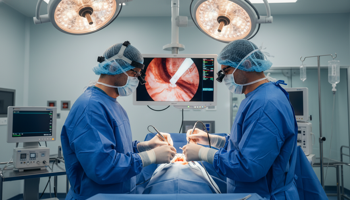 ENT surgeon performing sinus surgery in operating room ENT surgeon performing sinus surgery in operating room - ENT residency for Malpractice Insurance Guide in Otolaryngology (ENT