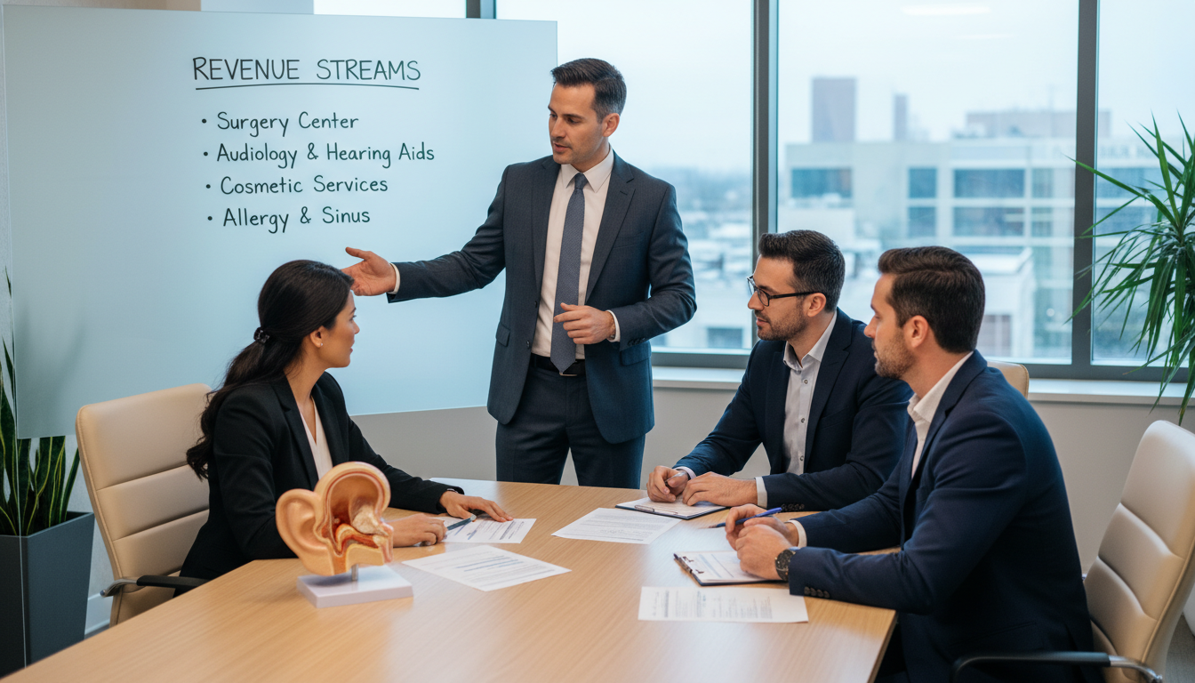 ENT private practice team discussing business strategy and ancillary services ENT private practice team discussing business strategy and ancillary services - ENT residency for Physician Salary by Special