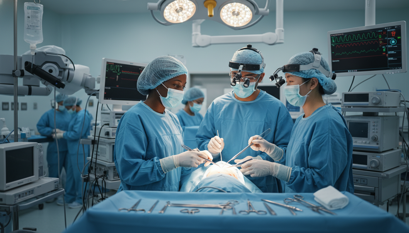 Otolaryngology residents working together in the operating room Otolaryngology residents working together in the operating room - ENT residency for How to Research Programs in Otolaryngolog